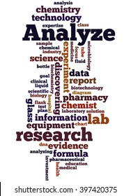 Analyze, word cloud concept on white background. 