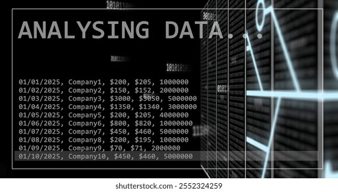 Analyzing data image over financial figures and company names. Finance, data analysis, business, statistics, growth, corporate - Powered by Shutterstock