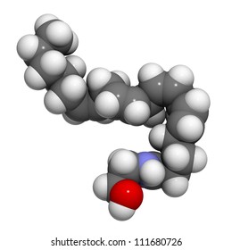Anandamide neurotransmitter molecule, chemical structure. Anandamide or arachidonoylethanolamide is a cannabinoid neurotransmitter.