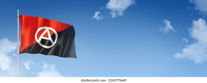 Anarchy Flag, Three Dimensional Render,  Isolated On A Blue Sky. 3D Illustration