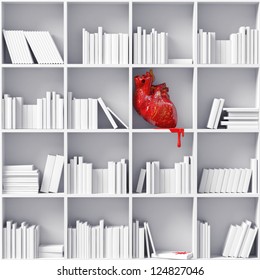 Anatomical  Heart On The Bookshelves (3D Concept)