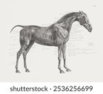 The anatomy of the horse (1853) print in high resolution by George Stubbs.  Vintage horse illustration, art drawing, old illustration, horse art print.