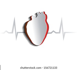 Anatomy Of Human Heart, Abstract Design. Cut Out Heart Shape And Cardiogram.