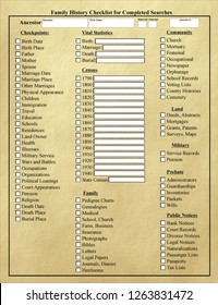 Ancestor Family History Checklist