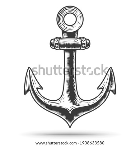 Anchor. Hand drawing. Isolated on a white background. Suitable for tattoos, postcard design, magazines, banners, etc.
