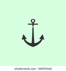 Anchor icon flat. Simple grey symbol on green background