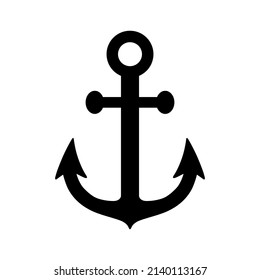 Anchor icon. Silhouette sea anchor. Black symbol boat or ship isolated on white background. Marine logo. Simple nautical design for prints. Maritime graphic element. Anchor sign. Illustration