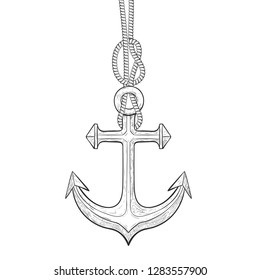 Anchor Rope Outline Drawing Vector Illustration Stock Vector (Royalty ...