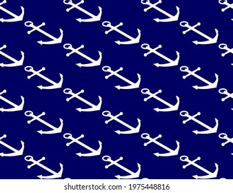 Anchor Seamless Pattern On Navy Blue Isometric Background. Nautical Concept, 3d Illustration