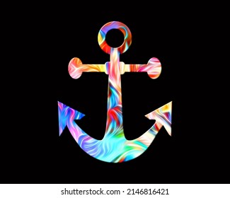 Anchor Ship Boat Cruise symbol Fire Flames Icon Logo Burning Glow, 3d illustration