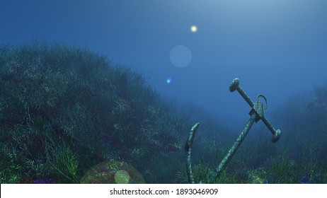 Anchor Under Water Sun Ray Illustration 3d Rendering