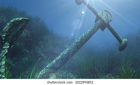 Anchor Under Water Sun Ray Illustration 3d Rendering