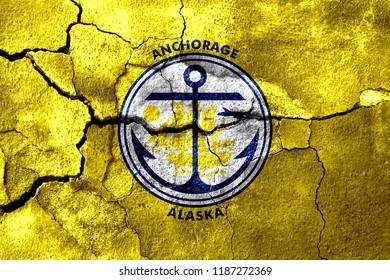 Anchorage, Alaska Rusted Cracked Flag, Rusty Background. United States Of America Earthquake