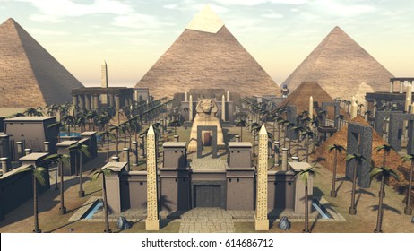 Ancient Architecture In A City Of Egypt. 3D Rendering