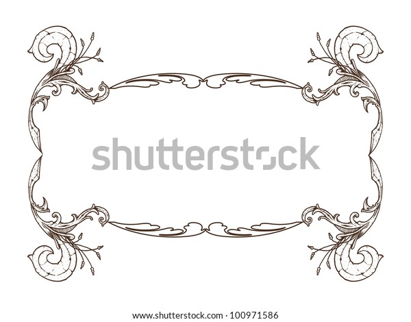 Ancient, brown frame\
with cute flower\
motif