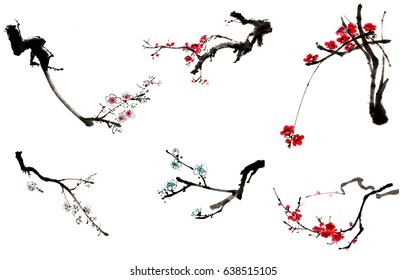 Ancient Chinese Traditional Brush Handmade Ink Painting -plum Flower