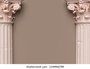 Ancient Column Museum Concept Background, Classical Corinthian Pillars Copy Space, 3d Rendering