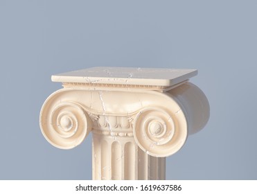 Ancient column pedestal isolated museum piece background, Classical Greek pillar platform, 3d rendering