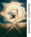 Ancient of Days Setting a Compass to the Earth (1794) illustration from Europe: a Prophecy by William Blake (1752-1827). Vintage god art drawing illustration, old religious painting art print.