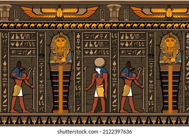 Ancient Egypt Background.Egyptian Hieroglyph And SymbolAncient Culture Sing And Symbol.Anubis. Ra. Tutankamon