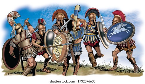 Ancient Greece - Fight of Athenian warriors against Spartans