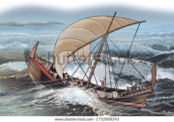 Ancient Greece Ionian Greek Ship Sails Stock Illustration 1732808243 ...