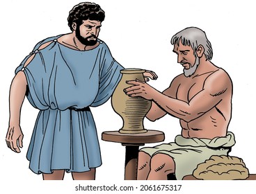 Ancient Greece - Men Work With A Lathe To Produce Good Quality Vases