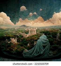 Ancient Greece Ruins Landscape Digital Art, 3D Render, Concept Art