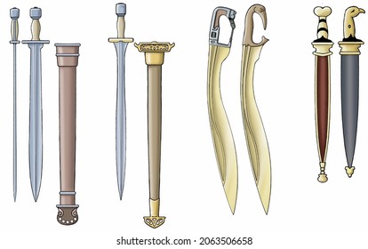Ancient Greece - Swords and spears of the Greek warriors circa 400 BC