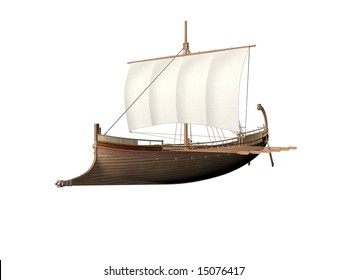 An Ancient Greek Ship Isolated Over White