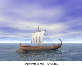 An Ancient Greek Ship On The Sea