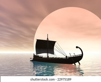 An Ancient Greek Ship On The Sea