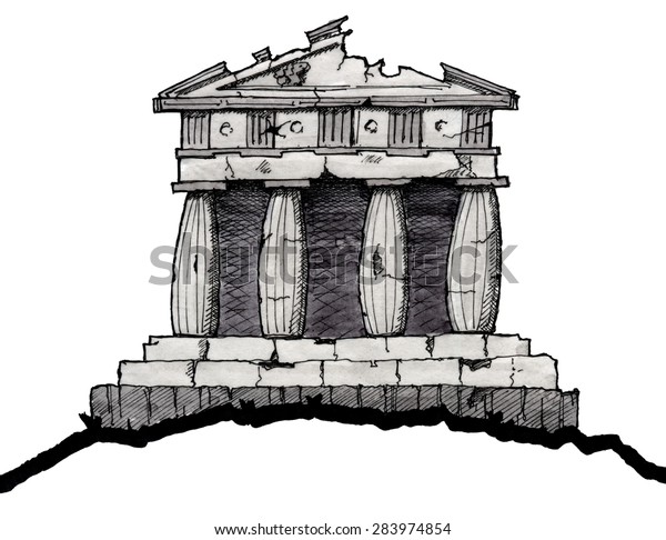 Ancient Greek Temple Ruin Cartoon Hand Stock Illustration 283974854