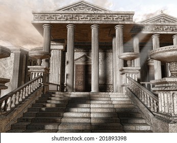 Ancient Greek Temple With Stairs And Columns