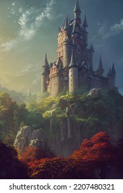 Ancient Majestic Wizard Giant Castle Fantasy Stock Illustration ...