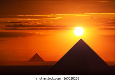 Ancient Pyramids In Sunset