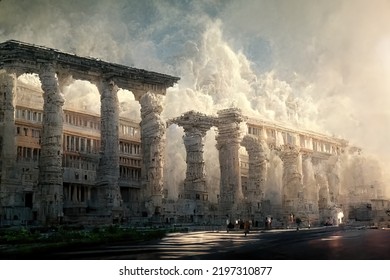 Ancient Roman Architecture, Digital Art Style, 3d Illustration