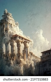 Ancient Roman Architecture, Digital Art Style, 3d Illustration