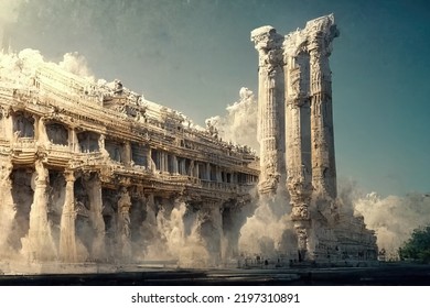 Ancient Roman Architecture, Digital Art Style, 3d Illustration