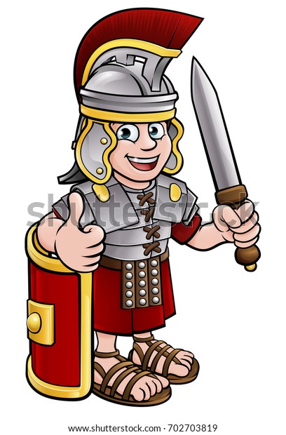 Ancient Roman Soldier Cartoon Character Holding Stock Illustration ...