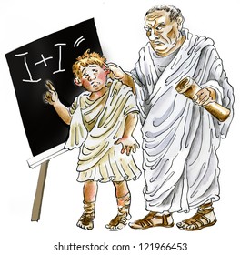 Ancient Roman Teacher Punishing Negligent Schoolboy