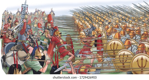Ancient Rome - Battle of Roman soldiers against Greek phalanx