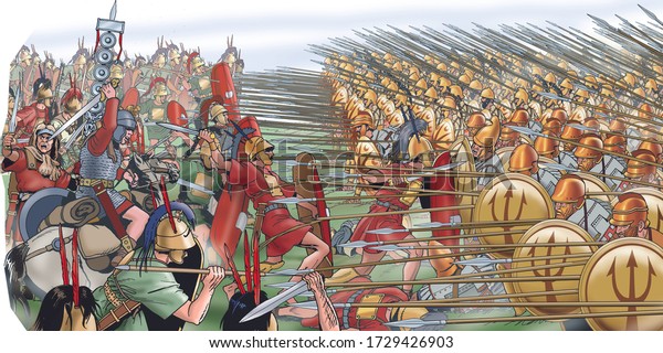 Ancient Rome - Battle of Roman soldiers against\
Greek phalanx
