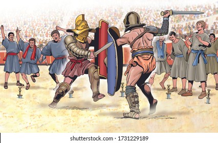 Ancient Rome - Fight Between Gladiators Incited By Increpatores