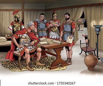 Ancient Rome - Quintus Fabius Maximus receives his officers in a tent on the battlefield