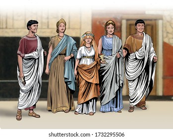 Ancient Rome - Roman wedding. The young bride with parents and in-laws