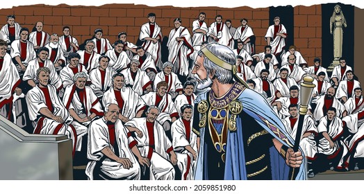 Ancient Rome - Senators Of The Roman Republic. Representation Of A Session Of The Senate