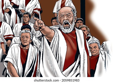 Ancient Rome - Senators of the Roman Republic. Representation of a session of the Senate