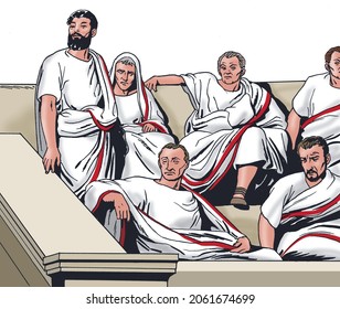 Ancient Rome - Senators Of The Roman Republic. Representation Of A Session Of The Senate