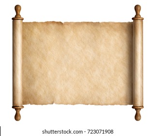 Ancient scroll parchment with wooden handles isolated 3d illustration